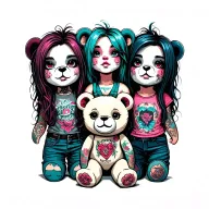 3 teenage punk rock teddy bears 2 girls and one boy  tattoo design idea