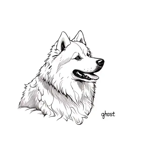 a memoriom tattoo of my dog that is a samoyed with his name "ghost" tattoo design idea