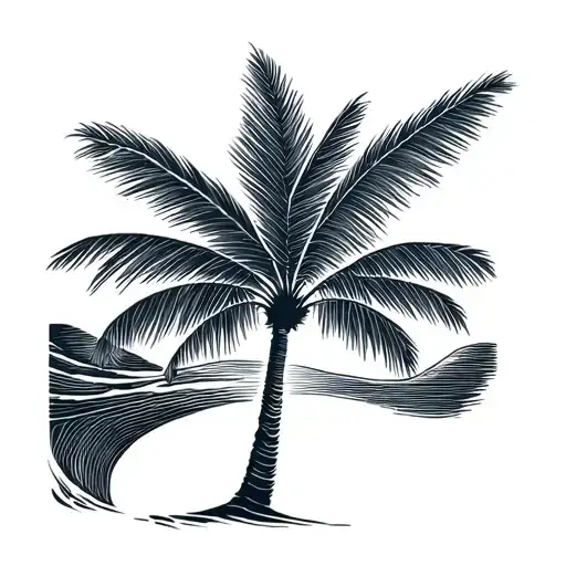 Palm Tree With Wave tattoo design idea