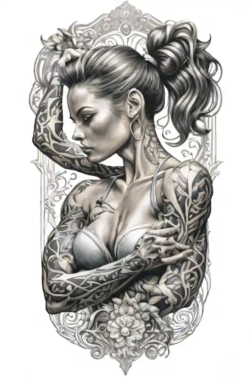 fitness bodybuilder women with technology merging together tattoo design idea