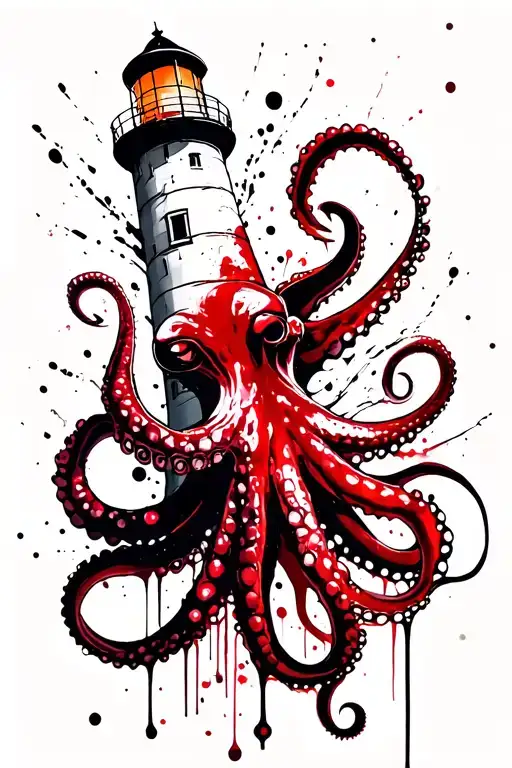 lighthouse and octopus wrapped tightly tattoo design idea