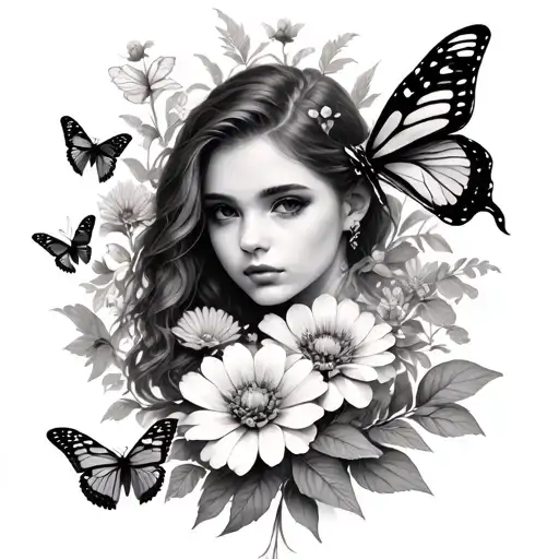 let them surrounded by butterflies and flowers  tattoo design idea