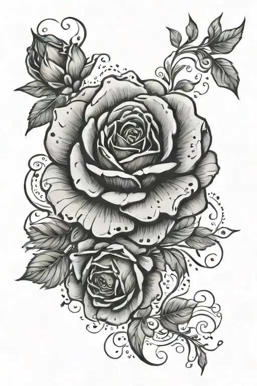 rose and cosmos stencil tattoo design idea