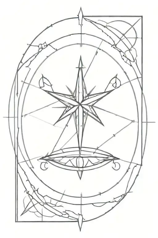 A minimalist tattoo of a compass pointing towards a wedding ring tattoo design idea