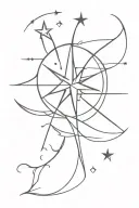 simple linear sun. underneath it, a linear crescent moon. underneath that, a four point star. all separate, not overlap. tattoo design idea
