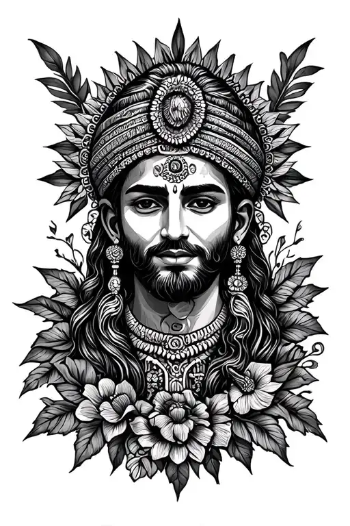 Give me a image of tatto for designs of traveller, spiritual, humanitarian, foodie, hustler in black ink for half sleeve tattoo design idea