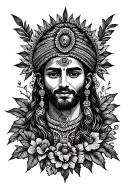 Give me a image of tatto for designs of traveller, spiritual, humanitarian, foodie, hustler in black ink for half sleeve tattoo design idea