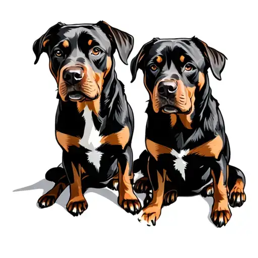 fawn dober man Dog and Rottweiler sitting tattoo design idea