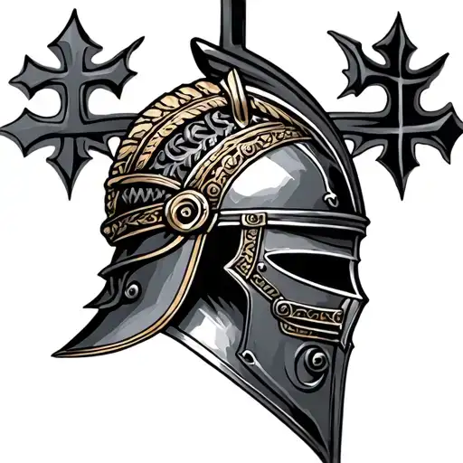 Portuguese cross and Roman helmet adorned tattoo design idea