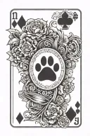 paw print playing card western tattoo design idea
