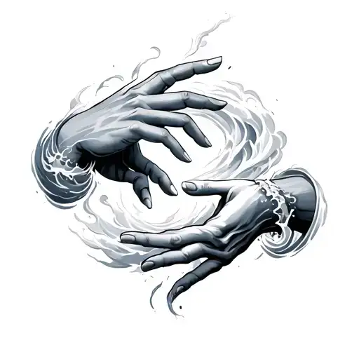 tornado in the wave, 2 hands reaching towards each other tattoo design idea
