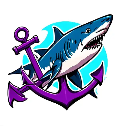 Blue shark holding purple anchor tattoo design idea