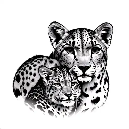 snow leopard and cub tattoo design idea