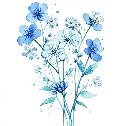 forget me not & babies breath flowers intertwined fine line tattoo design idea