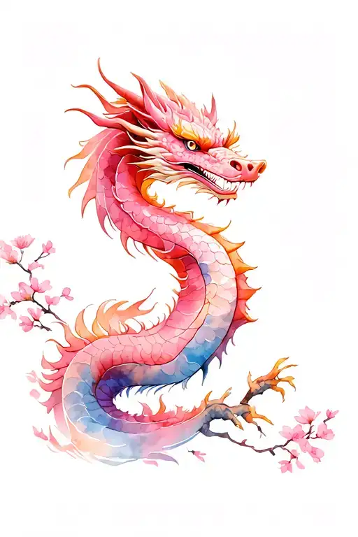 Japanese dragon on the shoulder, cherry blossom tattoo design idea