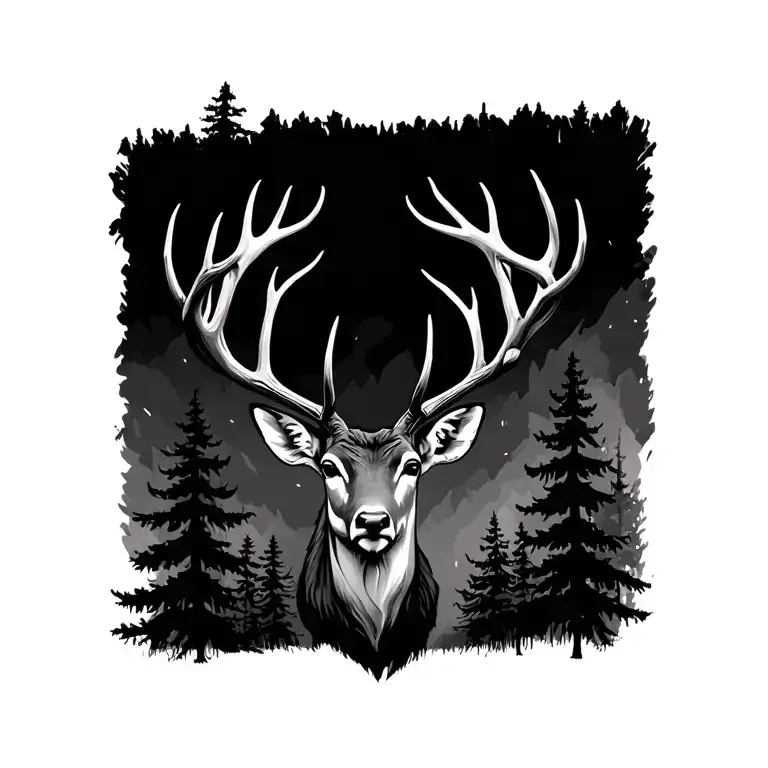 deer head with trees tattoo design idea