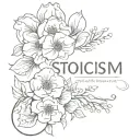 A minimalist tattoo of a quote about stoicism overlaid on a simple and elegant floral design, reflecting the client's interest in stoic philosophy and flowers tattoo design idea