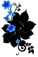 3d scrolling vine with large blue forget-me-nots tattoo design idea