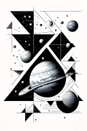 A rectangle to the size of the forearm, which is divided into 10 triangles, in each triangle you need to portray planets tattoo design idea