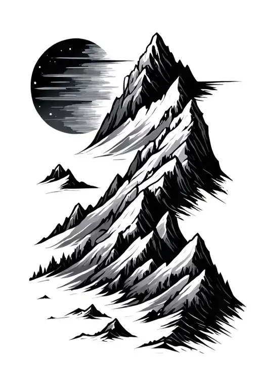 fine line mountains tattoo design idea