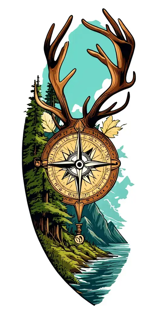 deer Creek mountain compass nature inspired sleeve tattoo design idea