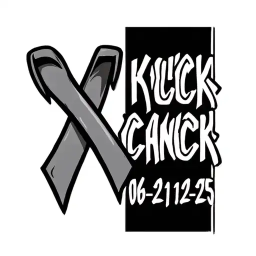 "Kika 06-21-25" Fuck Cancer with the Ribbon at the end of fuck tattoo design idea