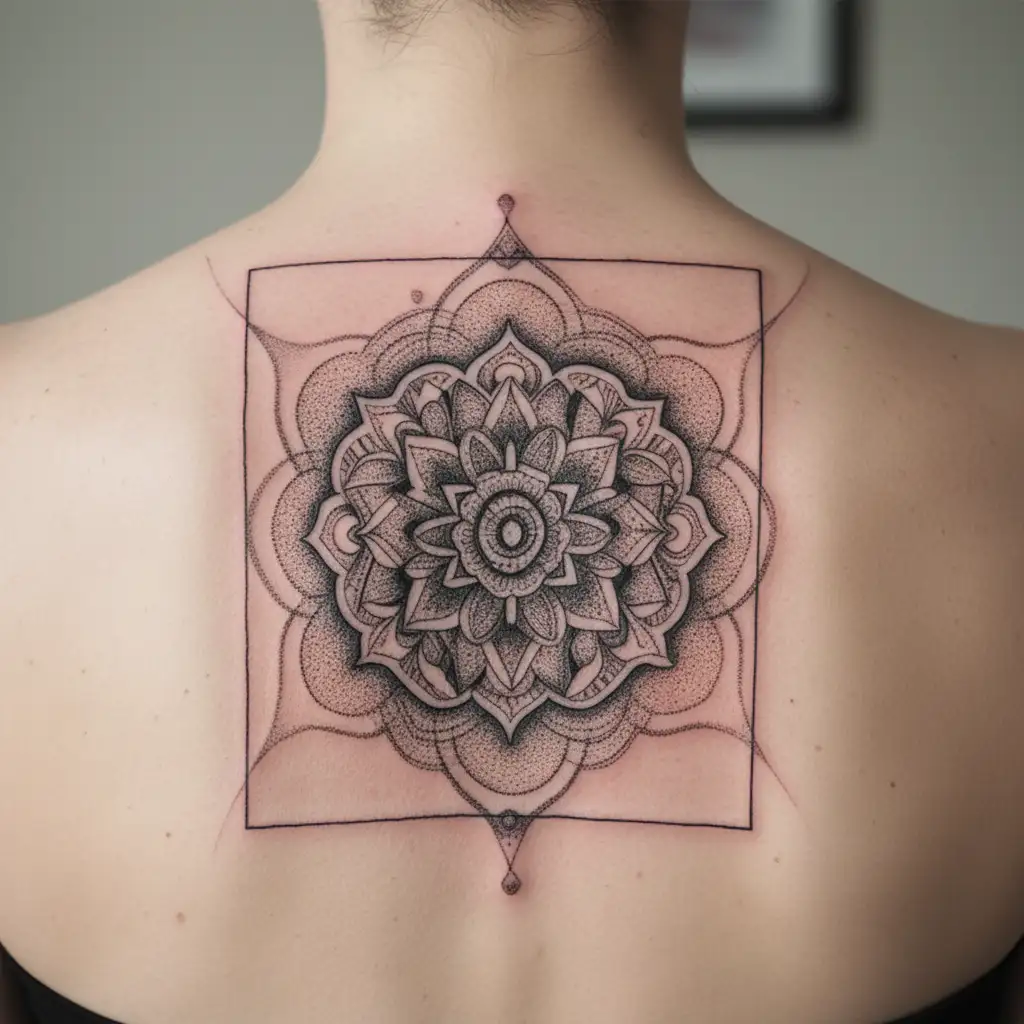 collarbone and should fine line ornamental tattoo with flowers and mandala tattoo design idea