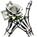 skeleton fingers with 100 dollar bill rose tattoo design idea