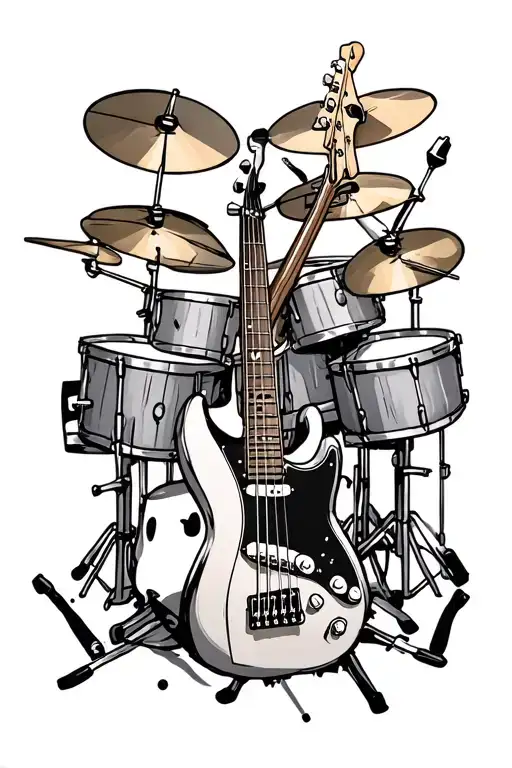 outline of bass guitar and drums mixed together  tattoo design idea