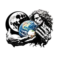 Atlas Holding Moon & Earth tattoo design idea
