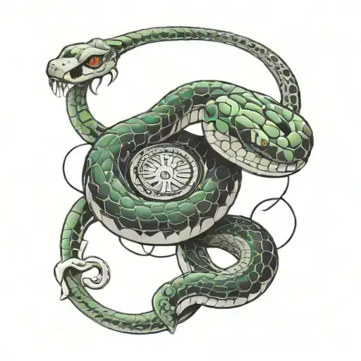 a trimeresurus insularis snake wrapped around a Gemini zodiac sign tattoo design idea