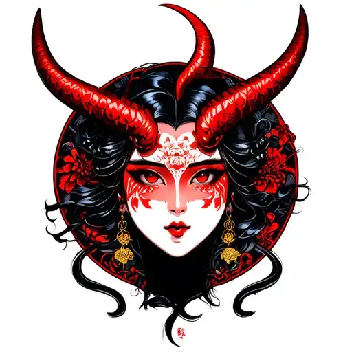 devil girl face tattoo design idea