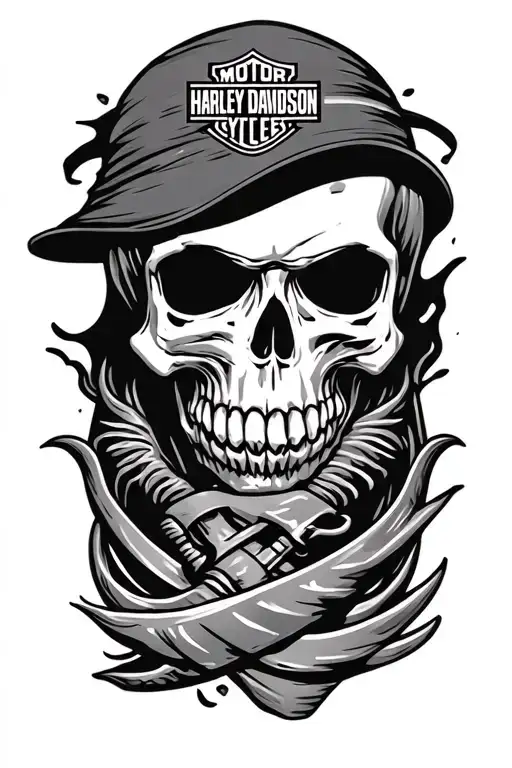 skull and harley davidson emblem, creepy  tattoo design idea