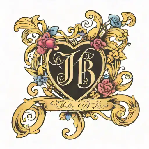 simple elegant monogram of the letters JTB overlapping a heart design tattoo design idea
