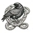 raven and snake wrapped together tattoo design idea