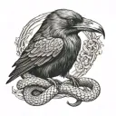 raven and snake wrapped together tattoo design idea