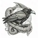 raven and snake wrapped together tattoo design idea