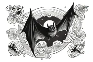 bat flying towards moon tattoo design idea