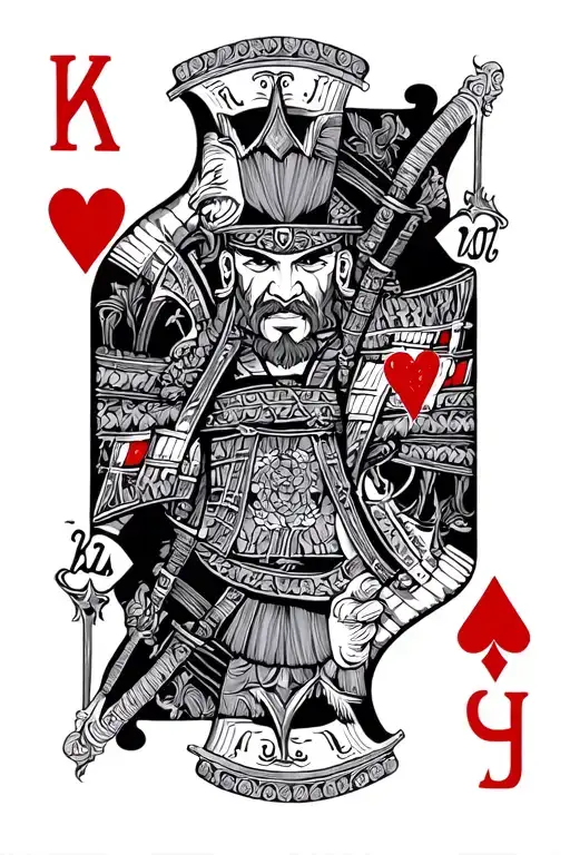 king of hearts card, manga, samurai tattoo design idea