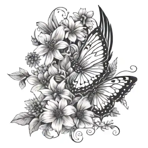 cardinal angel butterfly wildflowers tattoo design idea