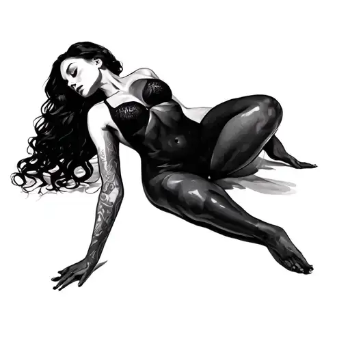 female form in a sensual pose. drawn with topography lines tattoo design idea