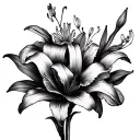"Emily  Isla  Ava" lily, iris flower, narcissus flower intertwined tattoo design idea