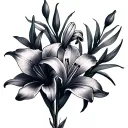 "Emily  Isla  Ava" lily, iris flower, narcissus flower intertwined tattoo design idea