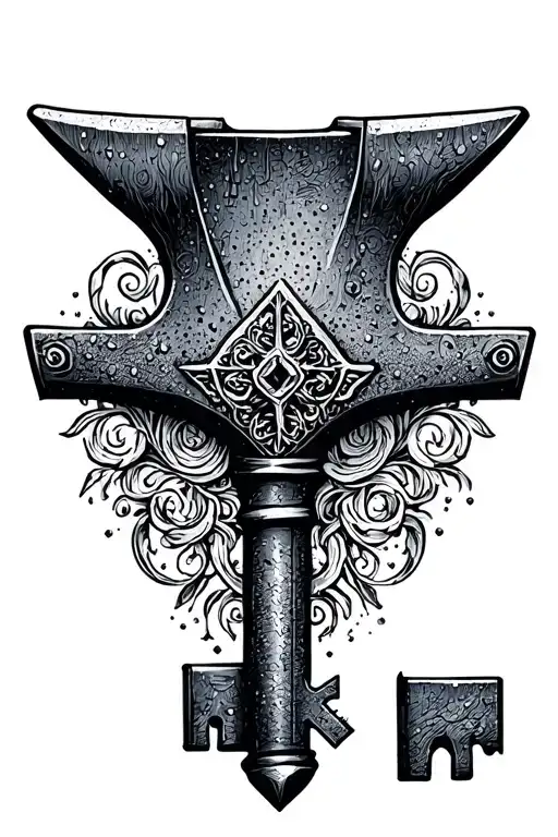 key and anvil tattoo design idea