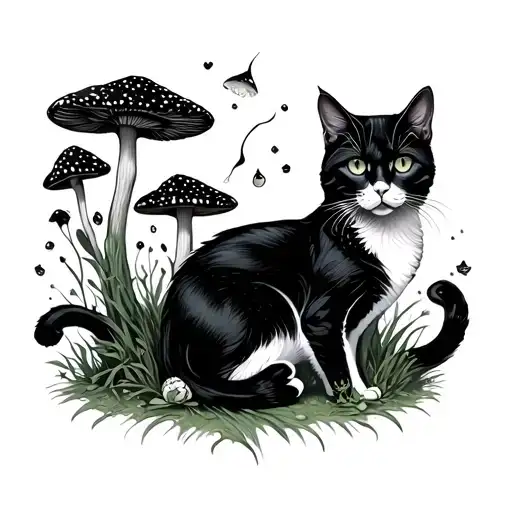 new orleans, cats, soot sprites, mushrooms, sober tattoo design idea