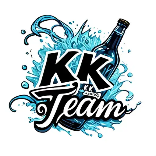 "KK Team" "KK Team" and storm wawes and bottle floating tattoo design idea