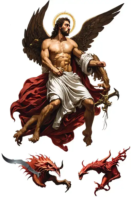 st. micheal slaying the devil tattoo design idea