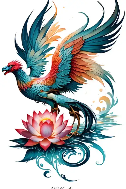 feminine whimsical lotus phoenix rising tattoo design idea