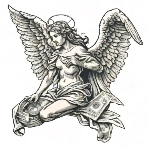 Angel with money tattoo design idea