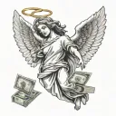 Angel with money tattoo design idea